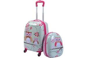 GOPLUS Kinderkoffer mit Rucksack, Kids Trolley, Kindergepäck mit Rollen, Reisekoffer mit Teleskopgriff, Hartschalenkoffer für Kinder, Kindertrolley Farbwahl (Eule, 12"+16")
