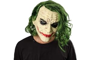 Farango Joker Mask Scary Halloween Latex Masks for Adult Horror Clown Full Head with Wig Cosplay Costume Party Prop