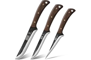 HOSHANHO Set de 3 Couteau de Boucher, Forgés à la Main, Ultra-Tranchants, Couteau à Désosser, Couperet à Viande, Couteaux d'office, Acier Inoxydable Haute Teneur Carbone Pour la Maison et l'extérieur