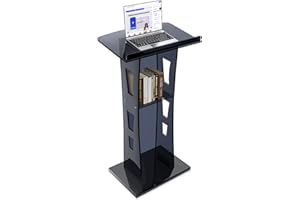 AFITDON Acrylic Podium, Black Kar Acrylic Lectern with Storage Shelf, Church Pulpit with Wide Reading Platform, Stability Podium Stand for Church, Lecture, Wedding, Classroom (23.6 x 16 x 45.2 inches)