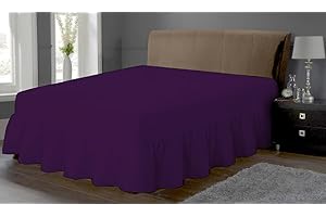 LAAM LINEN Luxury Plain Dyed 100% Polycotton Frilled Valance Fitted Sheet Extra Deep Easy Care Frilled Valance Sheet Bedding Set (Plum, Double)