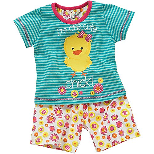 Lullaby Toddler Girls Cute Chick Striped Shortie Summer Pyjamas - Turquoise - 6/12 Months