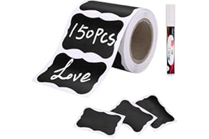 Joyoldelf 150 pegatinas de pizarra, etiquetas impermeables con bolígrafo, etiquetas adhesivas de cocina para tarros de especias, mermelada, etc., 6 x 4 cm (onda)