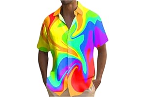 RUMAOZIA Hemd Herren Kurzarm Regenbogen LGBT Regenbogenhemd Shirt Sommerhemd Kurzarmhemd Rainbow Shirt Freizeithemden Umlegekragen Funky Hawaiihemd Button Down Hemden LGBTQ Tshirt