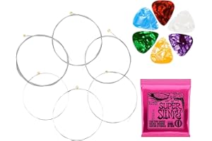 MAKLOEE 6Pcs Electric Guitar Strings, String Kit Rust-Proof Eagle Wire with 6 Coloured Plectrum Picks 09-42 Gauge, High-Carbon Steel, Ernie Ball Regular Slinky, Guitar-Strings Cobalt