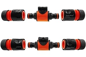 COSTWISE GROUP Quick-Release in-line shut-off valve for garden hose pipe ideal to control water flow through garden hose+irrigation systems,universal hose connectors (PACK OF 2 X VALVES +4 X HOSE CONNECTORS)
