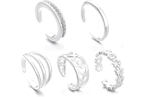 LIUQOBN 5 Pcs Toe Rings For Women,Silver Toe Rings For Women 5 Styles Of Lightweight, Adjustable For Everyday Wear