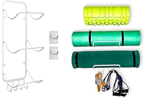 Koolist - Yoga Mat Storage Rack - Wall Mount, 3 Shelf Towel Holder - Gym or Bathroom Storage Unit - Complete with 2 X Self Adhesive Steel Hooks