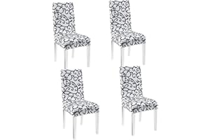 WANYI 4 Pezzi Coprisedie Sala da Pranzo Universale Coprisedie con Schienale Elasticizzato Lavabile Copertura della Sedia (Nero + Bianco)