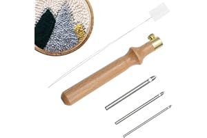 Yuiturt Kit D'Aiguilles À PoinçonnerAiguille de Poinçon à Manche en Bois 5 Pièces - 2.5mm, 3.5mm, 5mm Ajustables Punch Needle, Outils de Broderie et Couture
