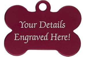 Wadoy Bone Shaped Pet Tags - 38mm Wide - 9 Colours To Choose From, Free Engraving (Red)