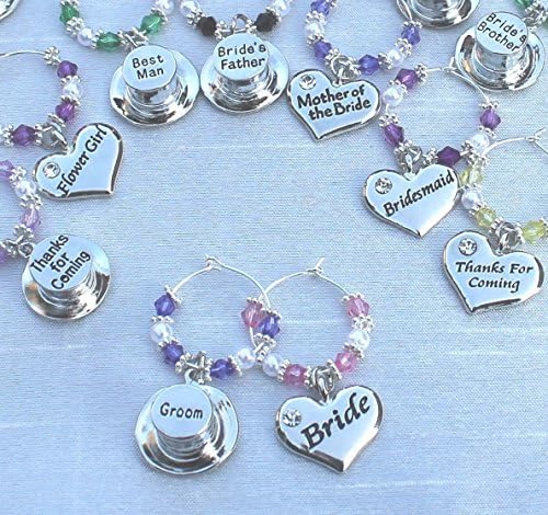 Personalised Wedding Wine Glass Charms Favours (Mother of the Bride - Heart) (Deep Purple)