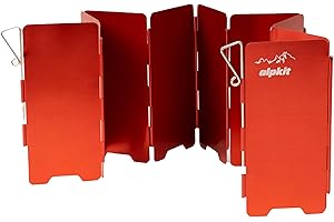 Alpkit Camping Concertina WindShield – Foldable Portable Aluminium Camping Stove Wind Shield, 10‑Plate With Bag, 60cm (Red)
