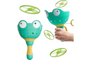 Fullware Garden Outdoor Toys Games Kids Toddlers Children Age 3-5 8-12, Flying Disc Launcher & Capture Toys, 2 Pack & 12 Discs, Family & Party games, Dog Cat Toys - Gift for Boys Girls(Green+Green)