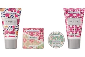 Vintage & Co Beauty Fabric & Flowers Hand Care Gift Set | 30ml Hand Cream, 30ml Hand Wash, 30g Hand Soak & 9g Hand Balm | Vegan Friendly | Travel Friendly Sizes