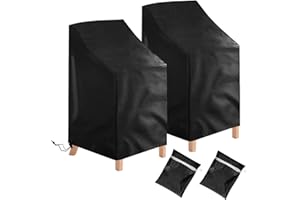 Ricyea 2 sztuki pokrowców na krzesła ogrodowe, wodoszczelne, wiatroszczelne, odporne na UV, pokrowiec ochronny na krzesła ogrodowe z wysokim oparciem