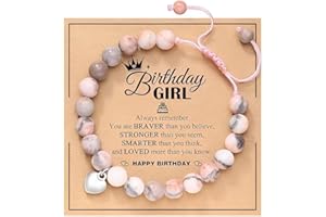 BIRLOZA Pulsera de piedra natural rosa Tarjeta de joyería Regalos de cumpleaños para niñas Ideas de regalos de cumpleaños para hijas Regalos para mejores amigas