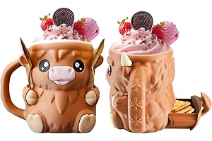 AUOQZ Highland Cow Eiscremehalter mit Griff und Löffel, 3D-wiederverwendbarer Eiswanne, Pint-Halter mit Snack-Schublade, niedlicher Tier-Frost-Becherhalter für Eis, Bierdose (17 cm)