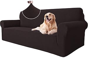 ‎YSTYLE Ystyle Sofa überzug 3 Sitzer Mit Armlehne, Stretch Sofabezug rutschfest, Modern Sofa Cover Für Hunde Haustiere, Atmungsaktiv Couch überzug Mit Elastic Bottom, Kaffee