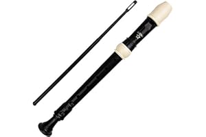 A-Star Sopran/Descant School Recorder Instrument, angielski/barokowy palcowanie-klucz C z wykresem do nauki, torbą, prętem do czyszczenia-brązowo-biały