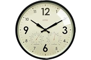 Cloudnola Horloge Murale en métal étanche pour intérieur et extérieur avec thermomètre et hygromètre, Vert, 30,5 cm, silencieuse, sans tic-tac