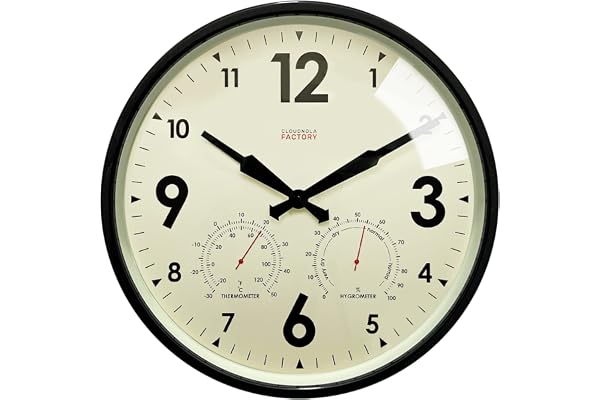 Cloudnola Horloge Murale en métal étanche pour intérieur et extérieur avec thermomètre et hygromètre, Vert, 30,5 cm, silencieuse, sans tic-tac