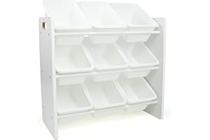 Humble Crew Cambridge Wooden Toy Storage Organiser for Children, with 9 BPA Free Plastic Removeable Storage Bins, Ideal for Storing Toys, Games, Books and Craft Supplies - White