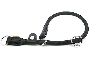 Aiminto Braided Rope Collar, Training Dog Collar, Round Martingale Collar, Slip Collar with Adjustable stopper and Slidable Stop Ring - Ideal for Extra Large Dogs (XL(1/2") - 24" Long, Black)