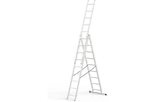 Drabest Basic Home Échelle en Aluminium 3 Éléments – Escabeau 3x9 Marches – Escabeau en Aluminium Léger – Échelle Pliable pour la Maison – Capacité 150 Kg