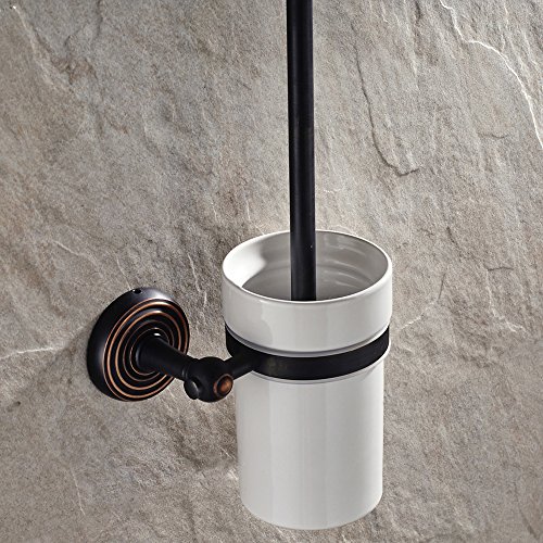 Weare Home Antik Retro Vintage Design Schwarz Öl rubbed Bronze finished Wandmontag Bohren Messing Toilettenbürstenhalter mit Becher aus Keramik für Badezimmer Dusche Küche - 5
