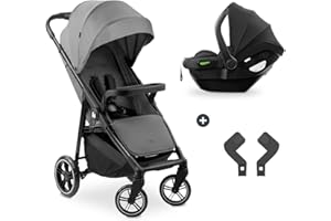 hauck Poussette 2 en 1 Shop N Care Travel Set, Inclus Siege Auto Bebe, dès la Naissance à 22 kg, Pliage Compact, Inclinable, Porte-Gobelet, Tablette, Protection UV 50+ - Gris