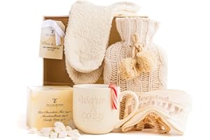 TILZ COLLECTION Heiße Schokolade Geschenkset mit Becher Marshmallows und Mini Winter Wärmflasche Geschenksets mit Wärmflaschenbezug Gemütliches Gegenwart für Frauen Männer Erwachsene
