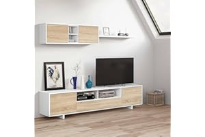 Dmora Parete attrezzata da Soggiorno, Mobile Porta TV Moderno, Pensile a 2 Ante e mensola, cm 200 x 46 x 41, Colore Rovere e Bianco, 200x46x41