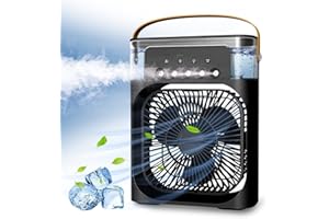 HOLDONELIGHT Ventilatore portatile 4 in 1, mini ventola di raffreddamento personale con nebulizzatore d'acqua, 3 velocità, evaporatore d'aria, piccolo umidificatore ad aria condizionata, ventilatore da scrivania