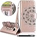 Produktbild HUDDU Rose Gold Handyhülle für Samsung Galaxy S7 Hülle Mandala Muster PU Leder Tasche Wallet Case Cover Flip Ledertasche mit Kartenfach Magnetverschluss Stand Brieftasche Etui Slim Handytaschen Blumen Schutzhülle für Samsung Galaxy S7 Klapphülle im Bookstyle