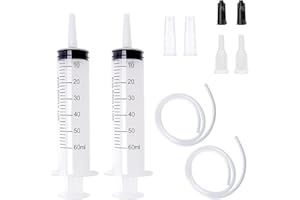 AGHOER Paquete de 2 jeringas de plástico de 60 ml con manguera para laboratorios científicos, fábricas y uso diario