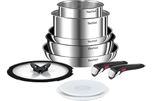Tefal Ingenio Emotion 10 Piece Set, Pots & Pans Set, Stainless Steel, Stackable, Induction, Easy Cleaning, Non-Stick Coating, Heat Indicator, L897SA74