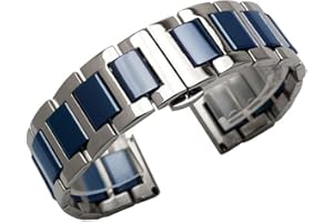 KAI TIAN Dwukolorowy pasek do zegarka ze stali nierdzewnej i ceramiki, wszystkie ogniwa są zdejmowane, zapasowy pasek z narzędziami 14/16 / 18/20 / 22 mm