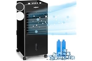 OneConcept Condizionatore Portatile Senza Tubo 65W 3 in 1, Umidificatore, Climatizzatore Portatile Silenzioso, Ventilatore Aria Fredda, Raffrescatore d’Aria 360m³/h, Serbatoio da 6L, Timer 2 Ore