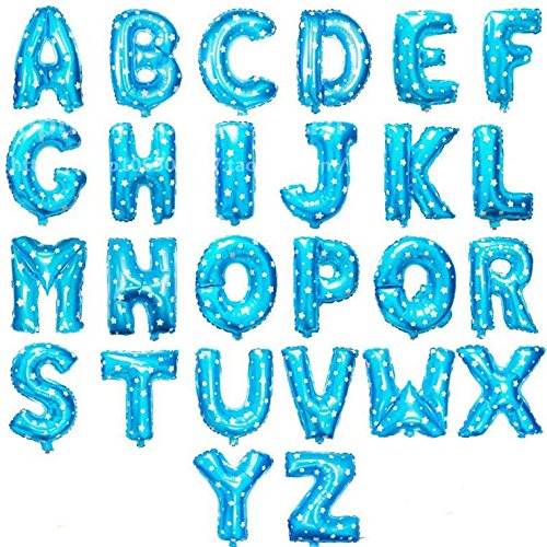 HS 40CM Blau mit weißen Stern Folienballon Buchstaben A--Z Lufterfüllung