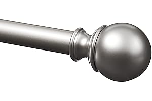 Amazon Basics Extendable Window Curtain Pole with Round Finials - 19mm Diameter, 92-183cm, Nickel