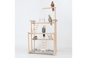 AMZTEMU Posatoio per pappagallo, Supporto in legno, Giochi e Trespolo per pappagallo, Gioco Cocoriti Palestra (44 * 31 * 79CM)