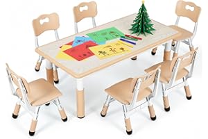 MAMIZO Table pour Enfant avec 6 Chaises, Ensemble de Table pour Enfants réglable en Hauteur, Meubles en Plastique, Table de Peinture pour Garçons et Filles à partir de 2 Ans, Jaune