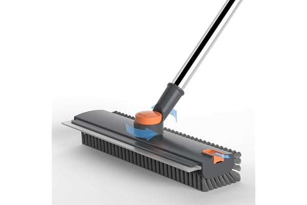 3 in 1 Bathroom Cleaning Brush with Wiper - Heavy Duty 52 inch Long Handle 360° Rotate Floor Scrubber Brush, Tiles Cleaning, 