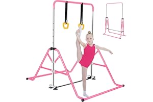 FCOUMY Kinder Turnreck Gymnastik Reck Turnstange Reckstange Klimmzugstange Reckanlage Horizontale Training Bar Trainingsgeräte mit Gymnastikringen für 3-12 Jahre alte Kinder Indoor