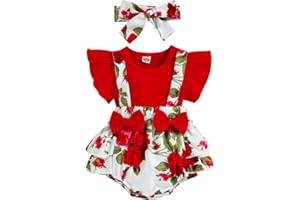 ESSECMBS 2Pz Completo Neonata Pagliaccetto Estivo Neonata Tutina Stampa Floreale Bimba con Maniche Volant Abito Principessa Elegante+Fascia per Neonata