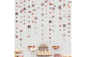 PINKBLUME Rose Gold 18. Geburtstag Dekorationen Nummer 18 Kreis Dot Twinkle Star Girlande Kit Metallic Hängenden Streamer Bunting Banner Hintergrund für Mädchen Happy 18 Jahre 18 Jahre 18 Jahre Party Supplies