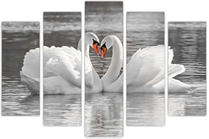 AREDE Set di 5 Stampe da Parete Quadri Moderni Decorazioni da Muro per Casa Soggiorno Camera da Letto e Cucina Cigni romantici| 120 x 80 cm | Pronto da appendere