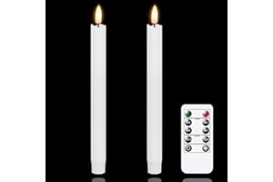 Mavandes Bezpłomieniowe świece stożkowe LED z pilotem zdalnego timera, białe migające świece okienne na baterie, 2 sztuki, prawdziwy wosk, ciepły ogień, bezpłomieniowe świeczniki 3D, dekoracja ślubna