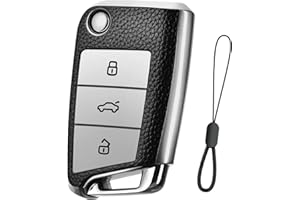Teenpull Schlüssel hülle für VW, Skoda, Seat, Auto schlüsselhülle für Golf 7 Polo Tiguan MK7 T-ROC Kodiaq Octavia Leon Ateca Arona, mit Schlüsselanhänger Autozubehör (B-Silber)